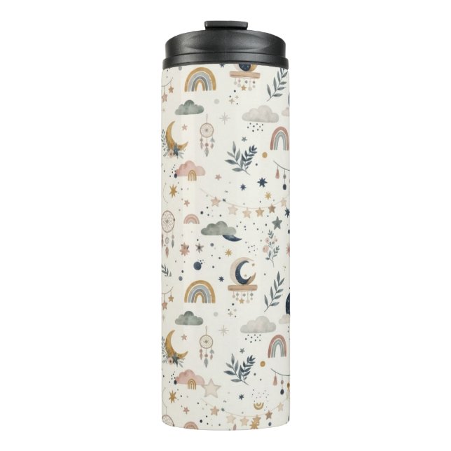 Termo Taza Boho Celestial | Luna y Estrellas Neutras (Anverso)