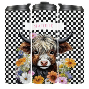 Termo Taza con diseo de vaca de las Tierras Altas rústic