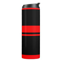 Taza con rayas negras y rojas