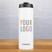 Taza de acero inoxidable blanco con logotipo empre