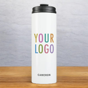 Termo Taza de acero inoxidable blanco con logotipo empre
