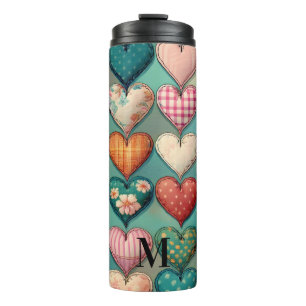 Termo Taza de café con corazón de tela cosida deshilacha