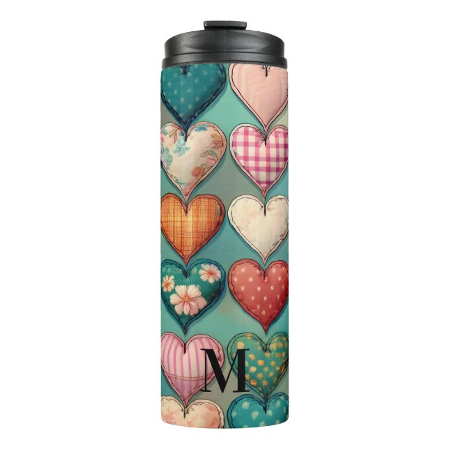 Termo Taza de café con corazón de tela cosida deshilacha (Anverso)