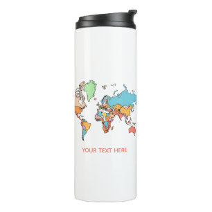 Termo Taza de café con mapa del mundo colorido de nombre