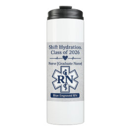 Termo Taza de graduación de enfermera RN grabada en azul