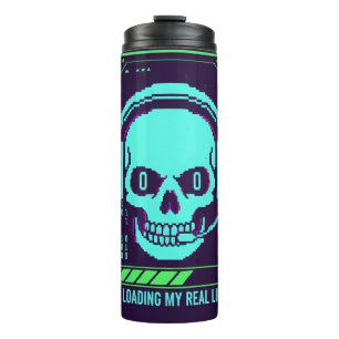 Termo Taza de viaje de cráneo de píxel Cyberpunk: cargan