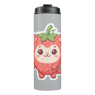 Termo Taza de viaje de gato fresa Kawaii linda