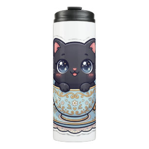 Termo Taza de viaje de gato negro Kawaii vintage
