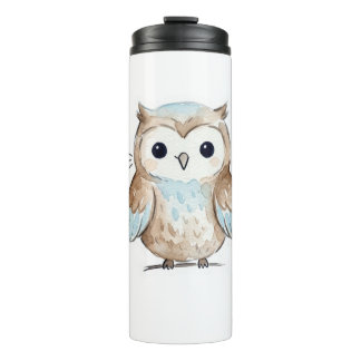Termo Taza de viaje térmica de búho adorable en acuarela