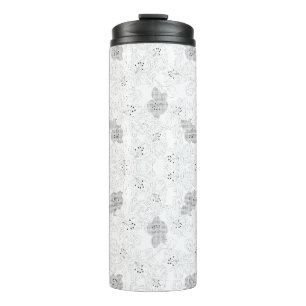 Termo Taza de viaje térmica floral gris elegante