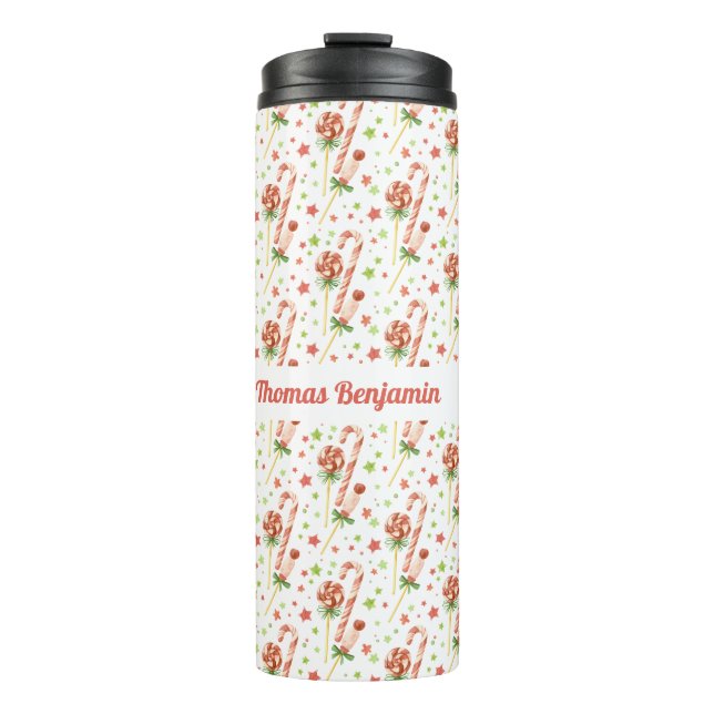 Termo Taza Personalizada con Patrón de Dulces de Navidad (Anverso)