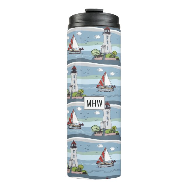 Termo Taza personalizada con patrón de océano y monogram (Anverso)