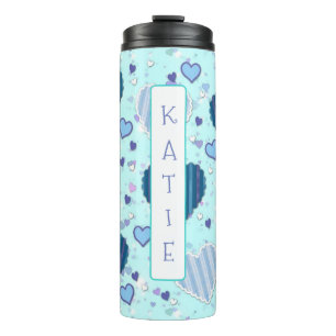 Termo Taza Personalizada Corazones Azules Bonitos