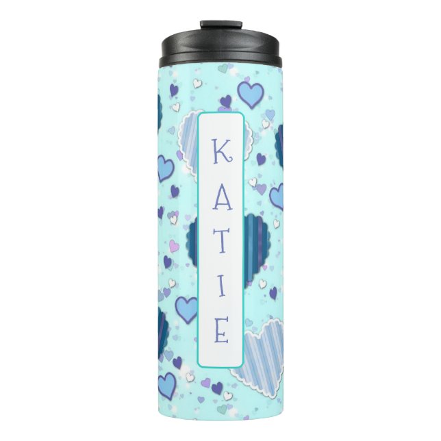 Termo Taza Personalizada Corazones Azules Bonitos (Anverso)