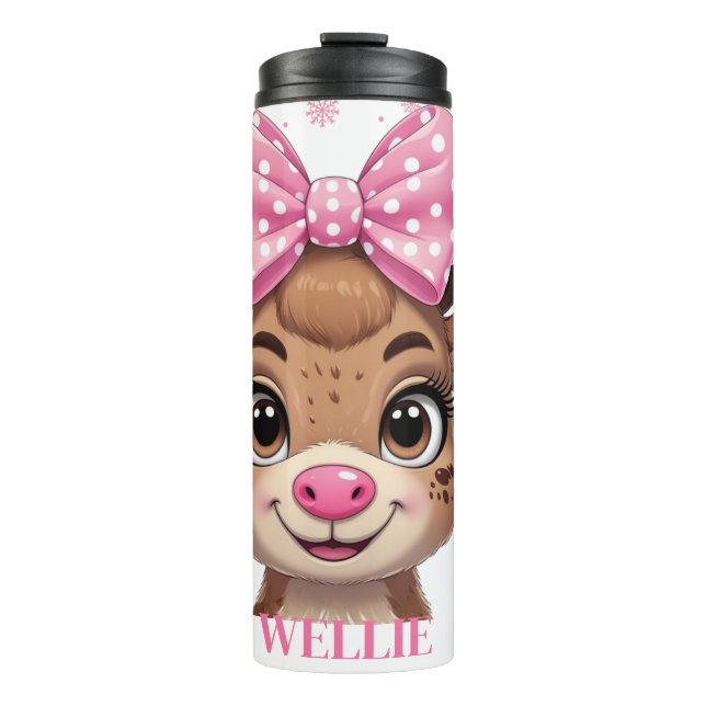 Termo Taza personalizada de Navidad para niñas con reno  (Anverso)