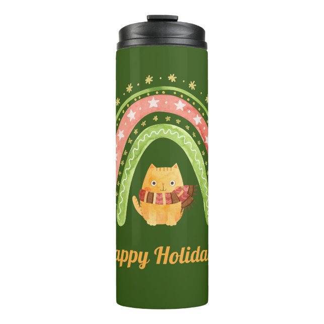 Termo Taza Personalizada Gato de Navidad y Arcoíris (Anverso)