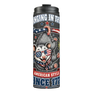 Termo Taza térmica colgante de opossum del 4 de julio