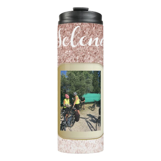Termo Taza térmica con brillo falso de oro rosa para fot (Anverso)