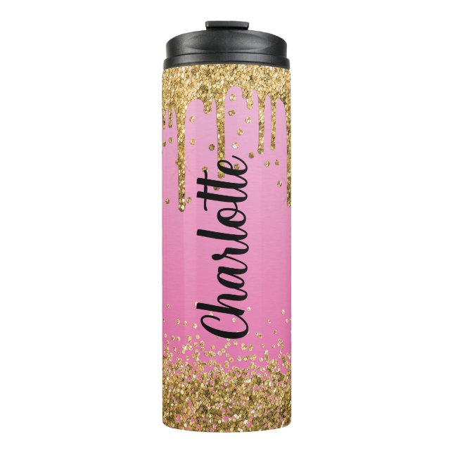 Termo Taza térmica con brillo rosa personalizable (Anverso)