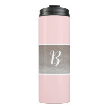 Taza térmica con brillo rosa y monograma