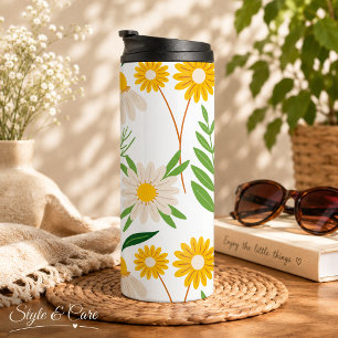 Termo Taza térmica con diseño floral blanco de la natura