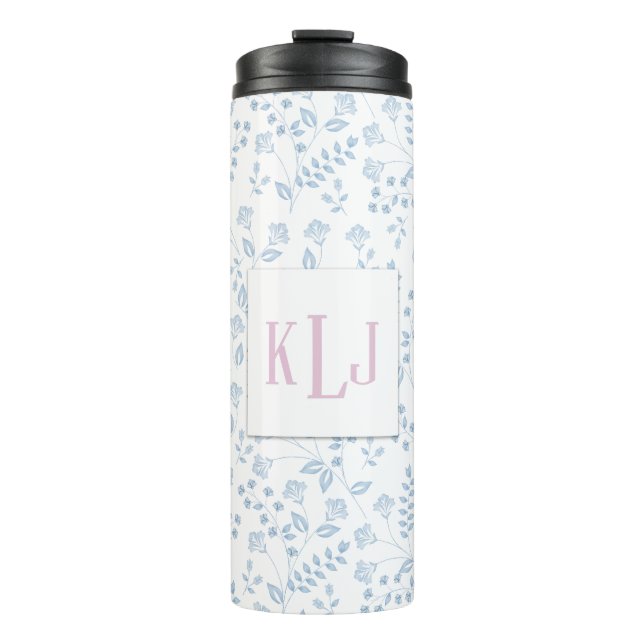 Termo Taza térmica con estampado floral azul (Anverso)