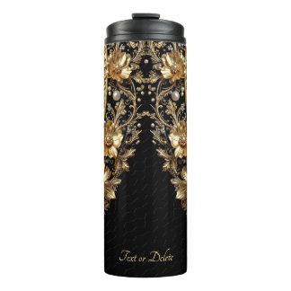 Termo Taza térmica con flores ornamentadas doradas