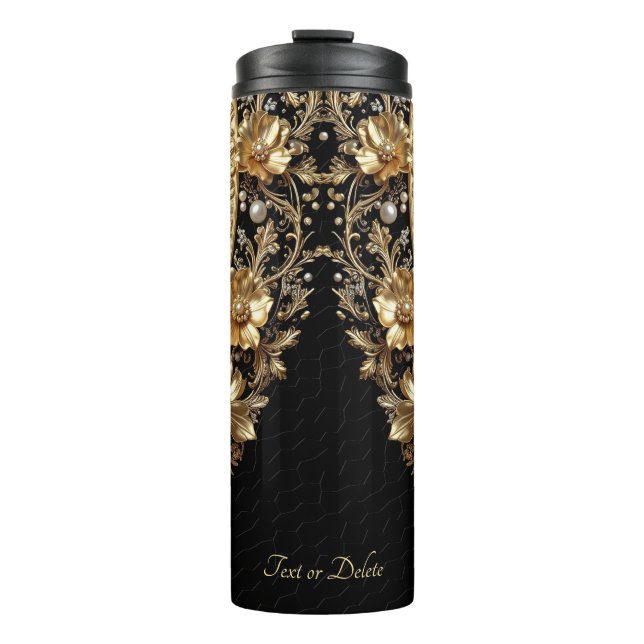 Termo Taza térmica con flores ornamentadas doradas (Anverso)