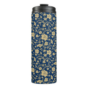 Termo Taza térmica con fondo azul marino y acentos dorad