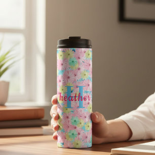 Termo Taza térmica con monograma floral rosa