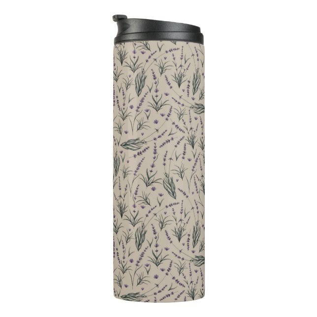 Termo Taza térmica con patrón botánico de lavanda (Rotado hacia la derecha)