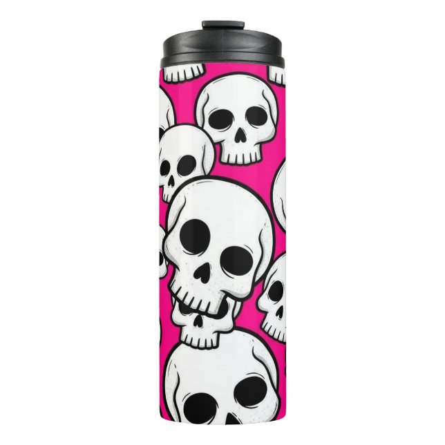 Termo Taza térmica con patrón de calavera rosa (Anverso)