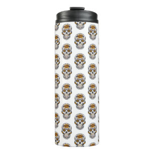 Termo Taza térmica con patrón de calaveras florales