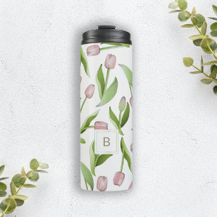 Termo Taza térmica con patrón de tulipán rosa moderno mo