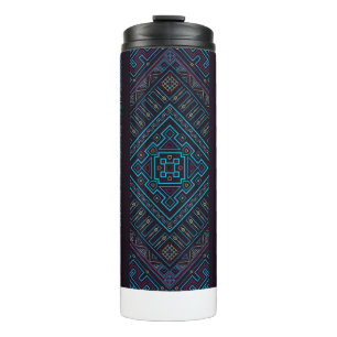 Termo Taza térmica con patrón geométrico tribal azul