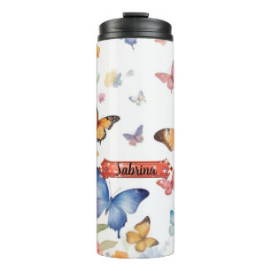 Termo Taza térmica de acuarela azul y amarillo dorado