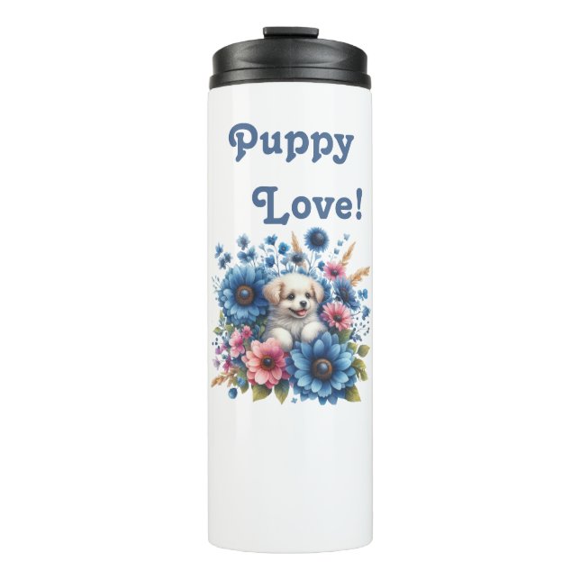 Termo Taza térmica de amor de cachorro dentro de flores (Anverso)