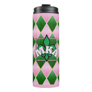 Termo Taza térmica de argyle rosa chic con monograma ver