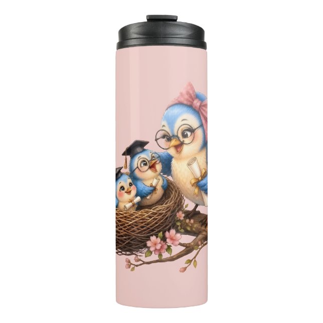 Termo Taza térmica de ave de graduación rosa (Anverso)