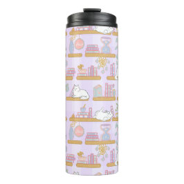 Termo Taza térmica de chicas con gatos en la biblioteca