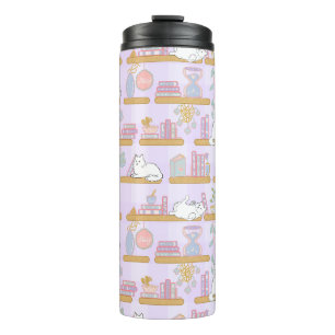 Termo Taza térmica de chicas con gatos en la biblioteca