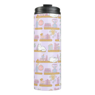 Termo Taza térmica de chicas con gatos en la biblioteca