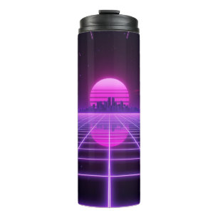 Termo Taza térmica de cuadrícula infinita Retro Neon Syn
