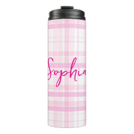 Termo Taza térmica de cuadros rosados personalizada con 