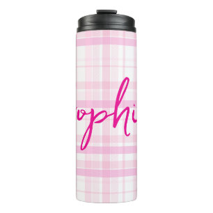 Termo Taza térmica de cuadros rosados personalizada con
