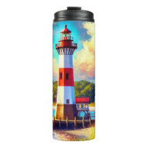 Taza térmica de faro costero náutico