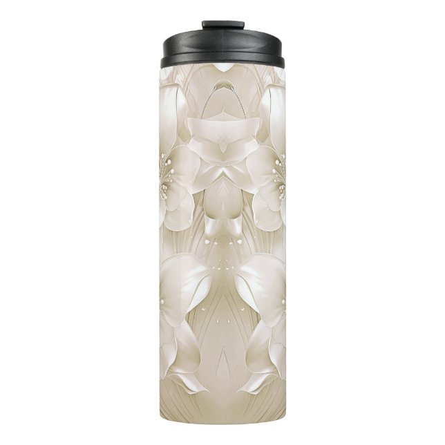 Termo Taza Térmica de Flores Blancas Marfil (Anverso)