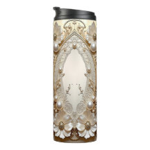Taza Térmica de Flores Blancas Modernas Perlas