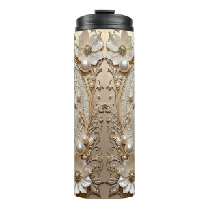 Termo Taza Térmica de Flores Blancas Modernas Perlas