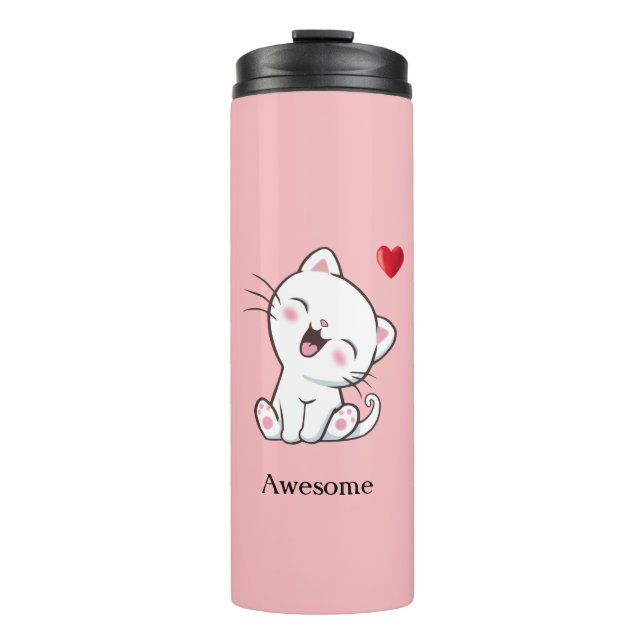 Termo Taza Térmica de Gatito Adorable y Corazón (Anverso)